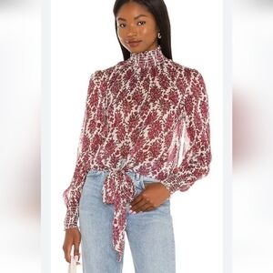 MINKPINK Nadia Floral Blouse Wine & White Crop Sheer Cottagecore Feminine Small